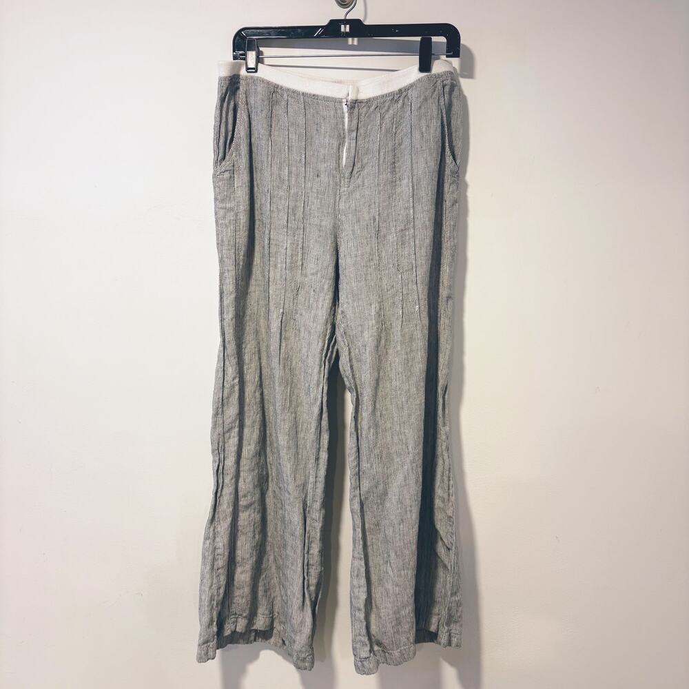 XCVI Mind Set Wide Leg Linen Striped Pants Flowy Beachy Lagenlook Women's Medium